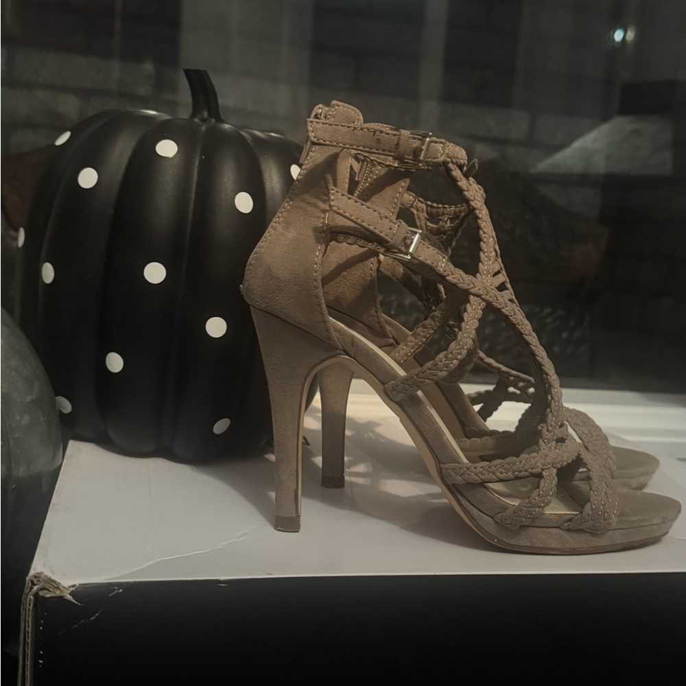 Fergalicious Taupe Braided High Heel Sandals